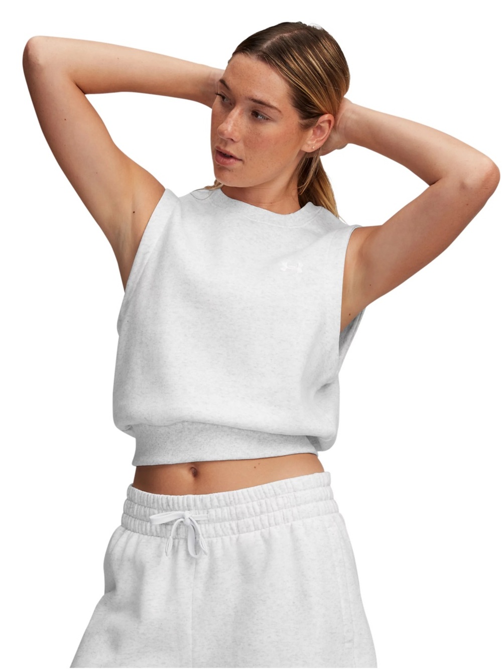 Under Armour Rival Fleece Sleeveless Crop Top Light Gray Women’s XL NWT
